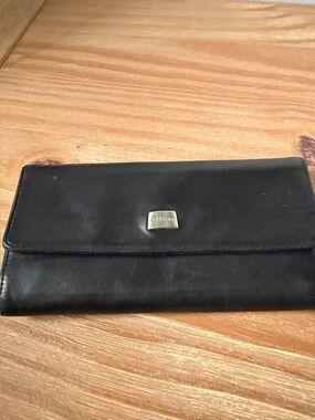 Perlina Leather Wallet Black Clutch Organizer Snap Flap Zip Pocket. Y2K NWOT